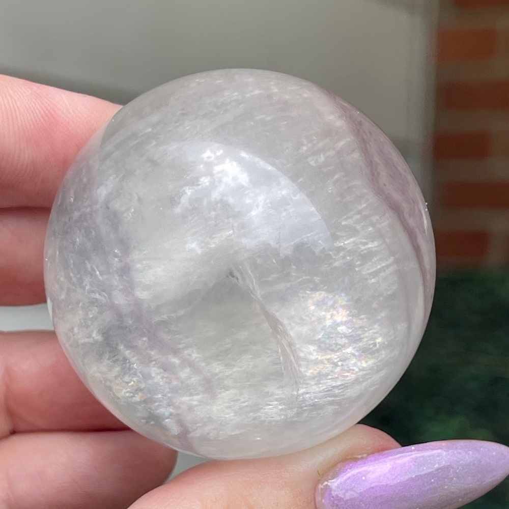 White Fluorite Sphere with Rainbow inclusions - No. 100